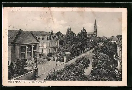 AK Müllheim i. B., Werderstrasse mit Kirche