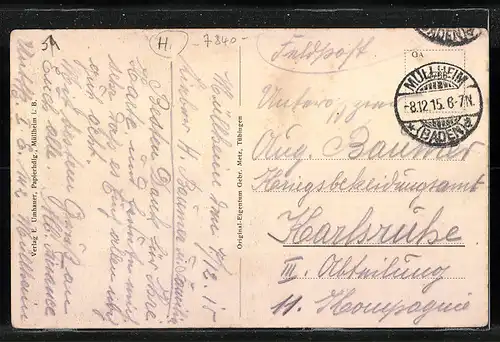 AK Müllheim i. B., Werderstrasse mit Kirche