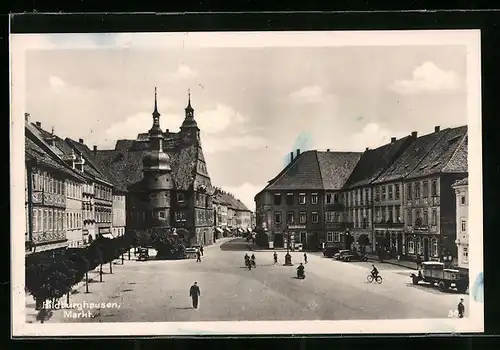 AK Hildburghausen, Markt mit Geschäften