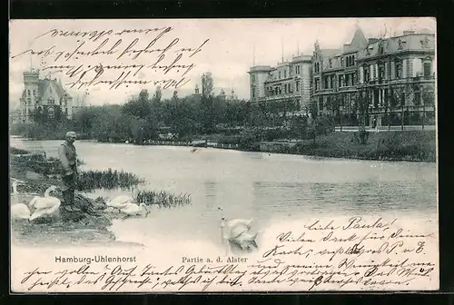 AK Hamburg-Uhlenhorst, Partie a. d. Alster