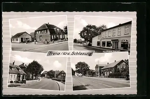 AK Treia /Krs. Schleswig, Kaufhaus Hansen, Strassenpartie mit Gebäudeansicht, Ortspartie