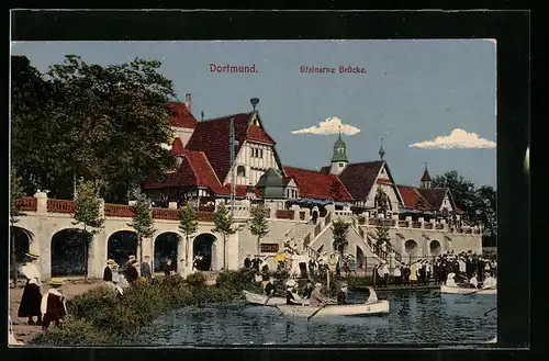 AK Dortmund, Steinerne Brücke mit Booten