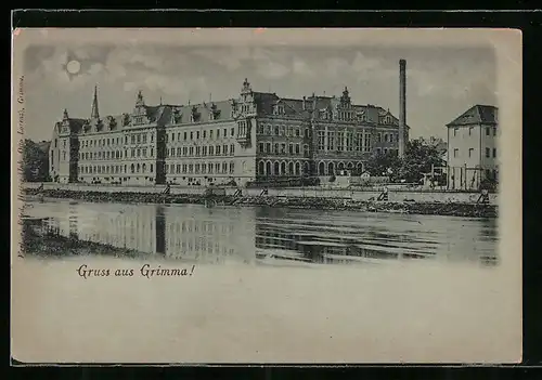 Mondschein-AK Grimma, Uferpartie