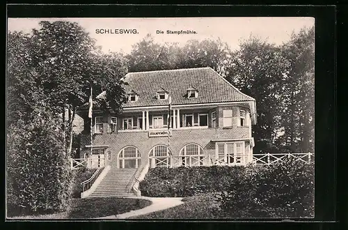 AK Schleswig, Gasthaus Stampfmühle mit Park