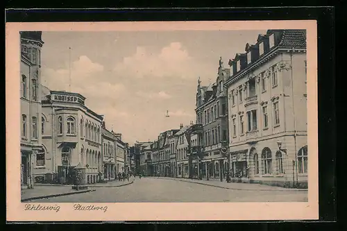 AK Schleswig, Strasse Stadtweg mit Kreissparkasse und Hotel