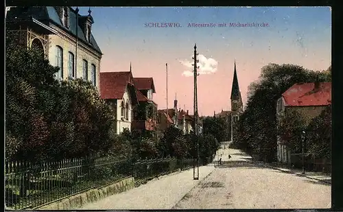 AK Schleswig, Alleestrasse mit Michaeliskirche