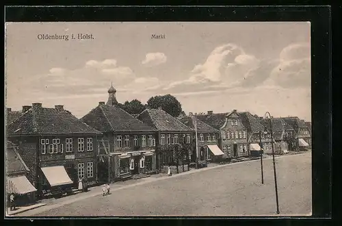 AK Oldenburg i. Holst., Der Markt mit Geschäften aus der Vogelschau