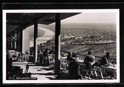 AK Wien, Kahlenbergterrasse mit Blick auf die Stadt