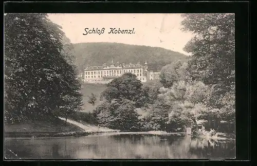 AK Wien, Schloss Kobenzl von einem Gewässer aus gesehen