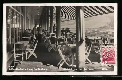 AK Wien, Kaffee-Restaurant am Kahlenberg, Ausblick von der Terrasse