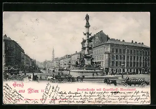 AK Wien, Praterstrasse mit Tegetthof-Monument