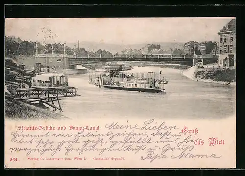 AK Wien, Partie an der Stefanie-Brücke und dem Donau-Canal