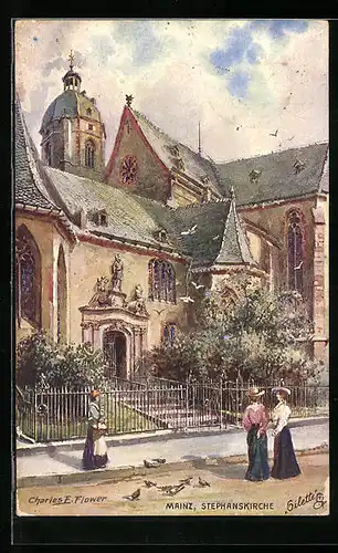 Künstler-AK Charles F. Flower: Mainz, Die Stephanskirche