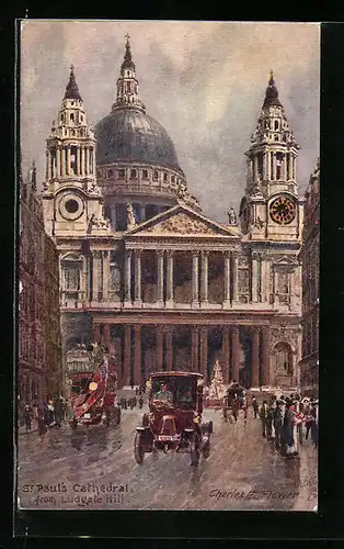 Künstler-AK Charles F. Flower: London, St. Paul`s Cathedral from Ludgate Hill