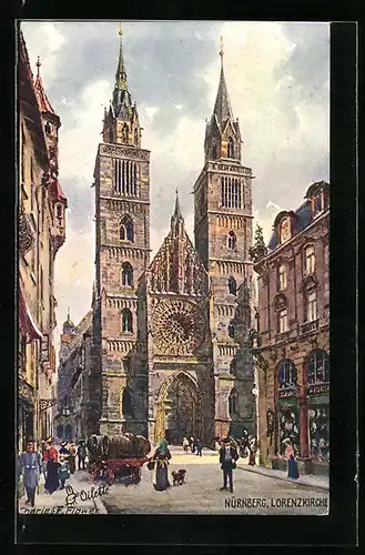 Künstler-AK Charles F. Flower: Nürnberg, Die Lorenzkirche