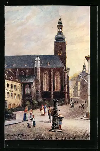 Künstler-AK Charles F. Flower: Saarbrücken, Partie an der Schlosskirche