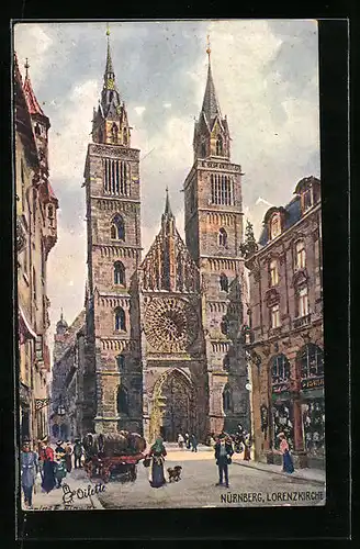Künstler-AK Charles F. Flower: Nürnberg, Blick auf die Lorenzkirche