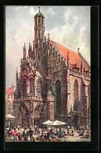 Künstler-AK Charles F. Flower: Nürnberg, Frauenkirche und Marktstände