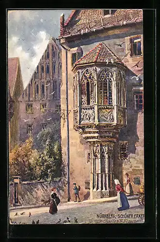 Künstler-AK Charles F. Flower: Nürnberg, Am Schönen Erker