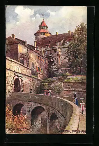 Künstler-AK Charles F. Flower: Nürnberg, Der Eingang zur Burg