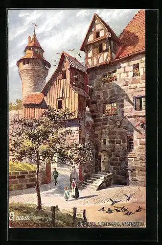 Künstler-AK Charles F. Flower: Nürnberg, Burgeingang mit Vestnertor