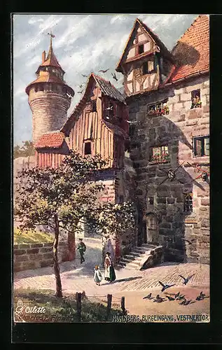 Künstler-AK Charles F. Flower: Nürnberg, Vestnertor am Burgeingang