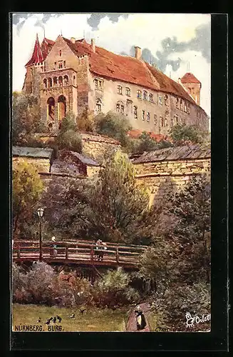 Künstler-AK Charles F. Flower: Nürnberg, Die Burg mit Brücke