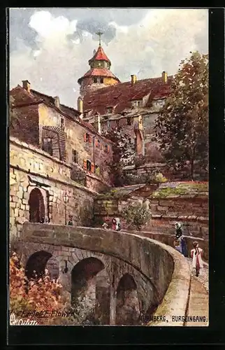 Künstler-AK Charles F. Flower: Nürnberg, Burg vom Burgeingang aus gesehen