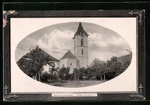 Präge-AK Lottstetten, Kirche mit Pfarrhaus, Passepartout