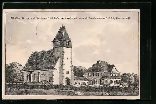 Künstler-AK Dettighofen, Altkatholische Kirche und Pfarrhaus