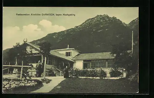 AK Garmisch /Bayer. Hochgebirg., Restaurant Almhütte