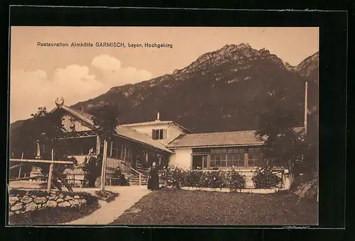 AK Garmisch /Bayer. Hochgebirg., Restaurant Almhütte
