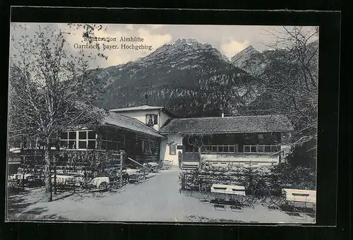 AK Garmisch /Bayer. Hochgebirg., Restaurant Almhütte