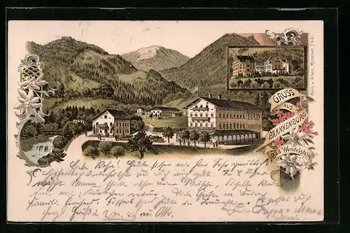 Lithographie Brannenburg, Bad Wendelstein, Panorama