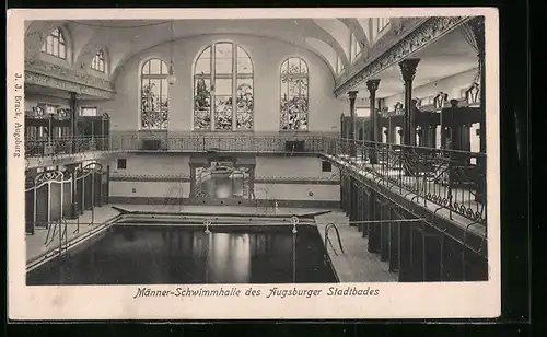 AK Augsburg, Männer-Schwimmhalle des Stadtbades, Innenansicht