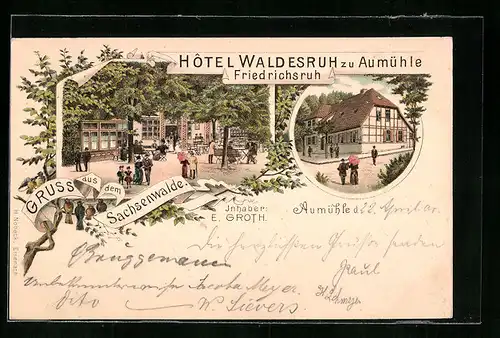 Lithographie Friedrichsruh, Hôtel Waldesruh zu Aumühle, Terrassenansicht