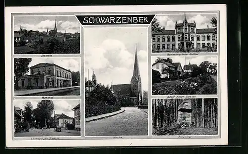 AK Schwarzenbek, Stadtbild, Bahnhof, Lauenburger Strasse und Genesungsheim Kollow