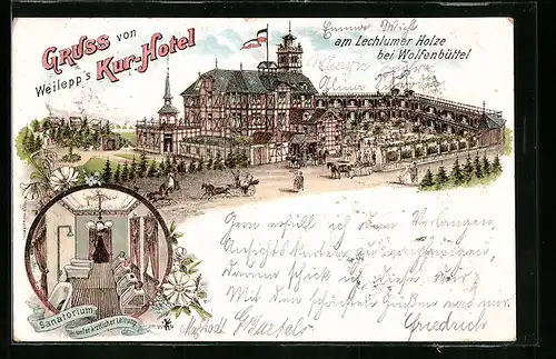 Lithographie Wolfenbüttel, Fischers Kurhotel am Lechlumer Holze, Innenansicht des Sanatoriums