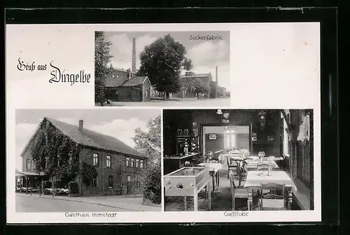 AK Dingelbe, Gasthaus Himstedt mit Innenansicht der Gaststube, Zuckerfabrik