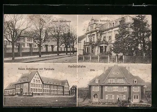 AK Herbolzheim, Neues Schulhaus mit Turnhalle, Villa Schindler