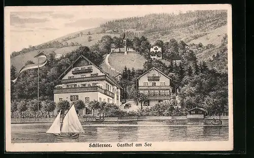 Künstler-AK Schliersee, Gasthof am See