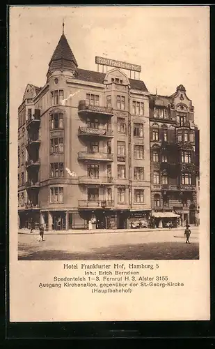 AK Hamburg-St.Georg, Hotel Frankfurter Hof am Spadenteich 1-3