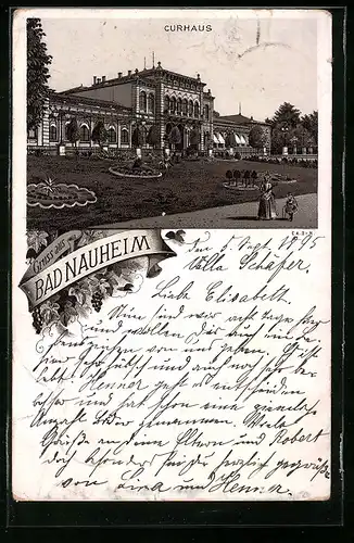 Lithographie Bad Nauheim, Kurhotel mit Grünanlagen