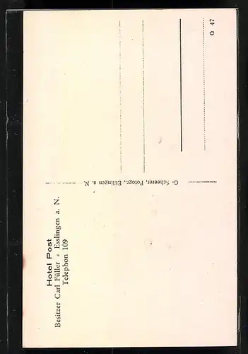 AK Esslingen a. N., Hotel Post von der Strasse gesehen