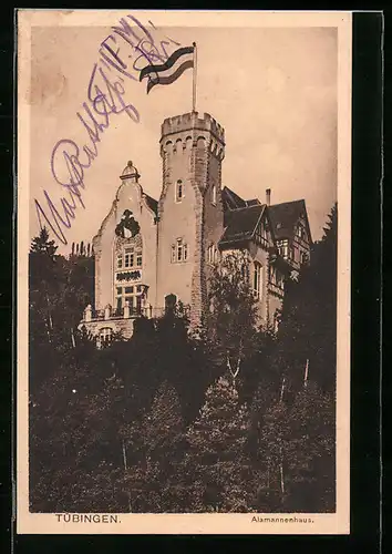 AK Tübingen, Alamannenhaus in Waldlandschaft