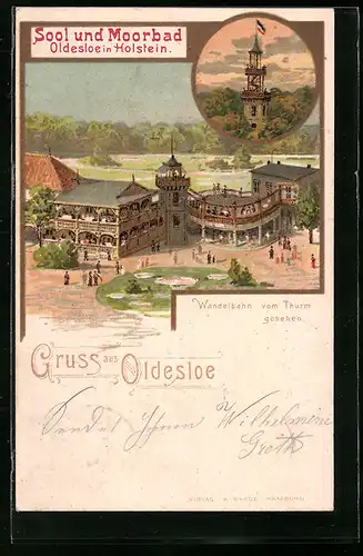 Lithographie Oldesloe in Holstein, Wandelbahn vom Thurm gesehen