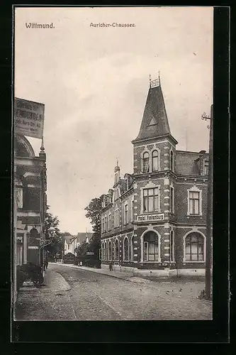 AK Wittmund, Aurischer Chaussee mit Hotel Finkenburg