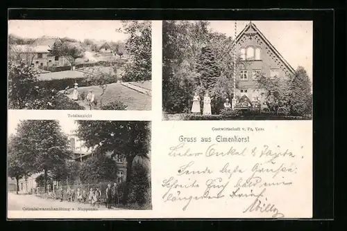 AK Elmenhorst, Gasthaus von Fr. Voss, Kolonialwarenhandlung v. Nuppenau, Totalansicht