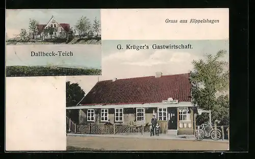 AK Kröppelshagen, G. Krügers Gasthaus, Dallbeck-Teich