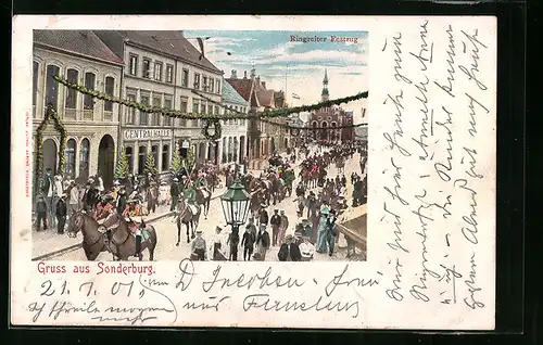 AK Sonderburg, Strassenpartie während des Ringreiter Festzuges